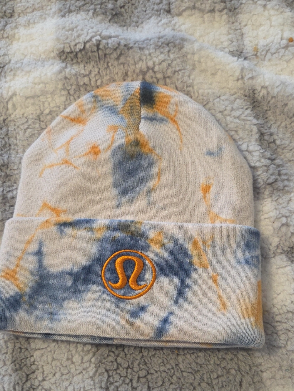 lululemon athletica White Tie-Dye Beanie with Blue and Orange Logo